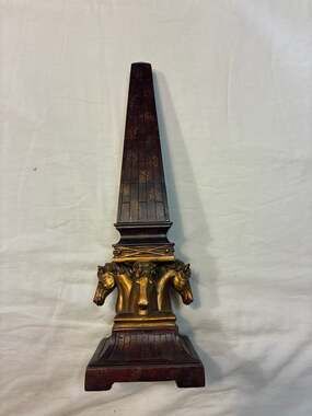 Vintage Maitland-Smith Neoclassical Faux Marble and Gilt Horse Head Obelisk